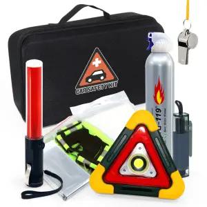 자동차 안전 키트 8종세트 차량용 비상 탈출 망치 경광봉 소화기 삼각대 긴급사고 대비