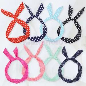 와이어 머리띠 땡땡이 복고 반다나 스카프 철사 손수건 리본 헤어밴드 행사 대량 단체