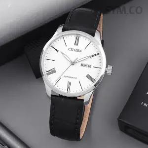 [시티즌] NH8350-08A 오토매틱 클래식 로마 퓨어 화이트 데이데이트 남자 가죽 시계c