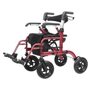 엘렌커 올터레인 2 in 1 롤레이터 워커 & 트랜스포트 체어, 시니어용 10인치 바퀴가 모두 달린 접이식 휠체어, 리버서블 등받이 및 탈착식 풋레스트, 레드