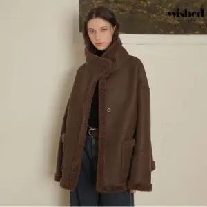 하이넥 버튼 레더 무스탕 양털 하프 자켓 (WIBDJK007)