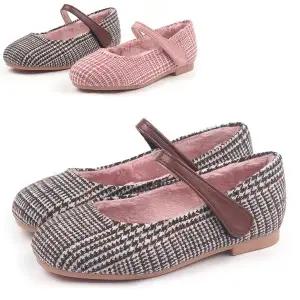 [쁘띠슈즈]모직 잔체크 유아 여아 아동 주니어 초등 겨울 퍼 털 플랫 구두 방한화