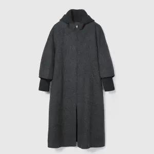 [DEMOO](센텀시티점)니트 레이어드 후디 오버핏 코트 다크그레이