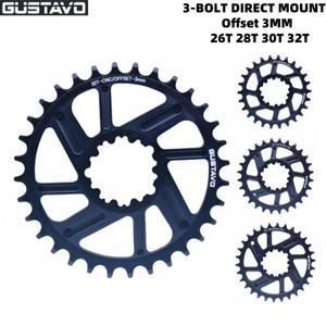 GUSTAVO 자전거 체인링 3 볼트 직접 마운트 오프셋 3MM 와이드 좁은 치아 휠  크랭크 셋 26T 28T 30T 32T