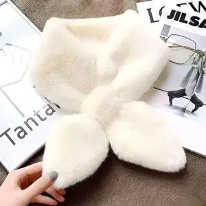 겨울 커플 쁘띠 방한 여성 퍼 아이보리 머플러 선물 리본목도리