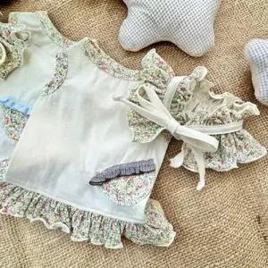 강아지 꽃무늬 원피스 케이프 세트 1P 민소매 봄옷 WFHVY8W