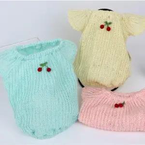 강아지 파스텔 체리 짜임 반팔 니트티 2XL 1P 간절기 WFHVY95