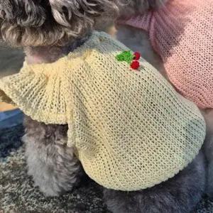 강아지 파스텔 체리 짜임 반팔 니트티 1P 간절기 도톰 WFHVY94