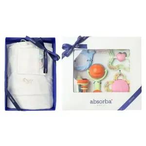 [갤러리아] (압소바출산,태교,배냇저고리세트)첼시배냇슈트+5종딸랑이세트(A1A-10113SET)