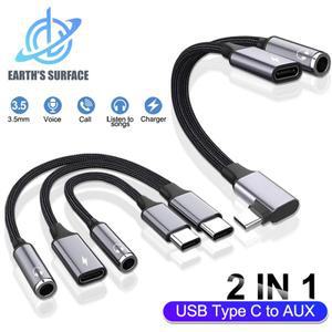 aux케이블 2in 1 USB C타입 to AUX 3.5mm 오디오 케이블 연장 PD60W 고속 충전 컨버터 (맥북 에어  화웨이