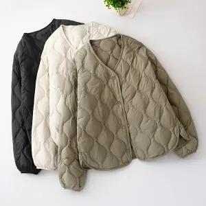 가벼운 패딩 코튼 재킷 여성 패션 짧은 루즈 캐주얼 라운드 넥 아우터웨어 따뜻한 가을 겨울 코트