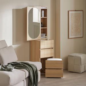 [리뷰이벤트] 파로마 코니2 라운드 거울 틈새수납장 틈새화장대 스툴세트