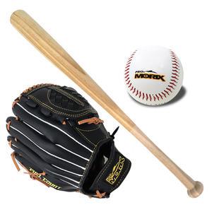 프로모릭스 야구글러브 블랙+나무배트+공 풀세트 어린이