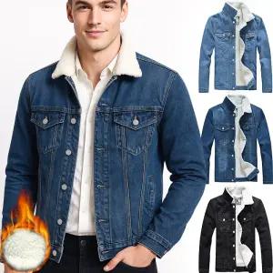 남성 가을겨울 JEANS 레트로 퍼카라 플러스 벨벳 양털 데님 청 자켓 연청 진청 블랙 자켓 발열 방풍3칼라 #2
