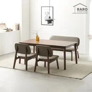 [/착불배송] 레스트 1400 고무나무 원목 낮은 4인 식탁 세트(식탁+의자2+벤치1)