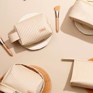 퀄팅 베이지 휴대용 파우치 다양한 사이즈 화장품 메이크업 여행용 파우치 가방