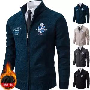 남성 가을겨울 WARM 뉴 니트 ROYA자수 스탠드카라 벨벳기모 가디건 집업 점퍼 보온 방풍 4칼라 /4