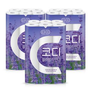 [코디][SSG단독]코디 블라썸 라벤더30M30롤 3팩(총90롤, 무료배송)