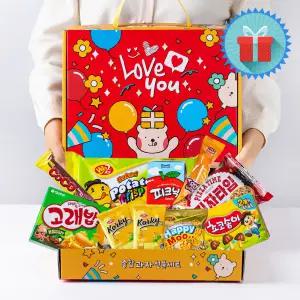 러브유 실속1호 아담 사이즈 종합과자선물세트 단체 행사 선물용 시상품 간식꾸러미 손잡이 박스