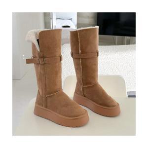 스웨이드 털안감 버클 스트랩 방한화 겨울 퍼 롱부츠 4cm