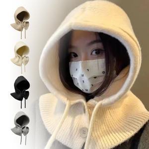 버튼니트바라클라바 여성 겨울 스키 후드 방한 넥워머