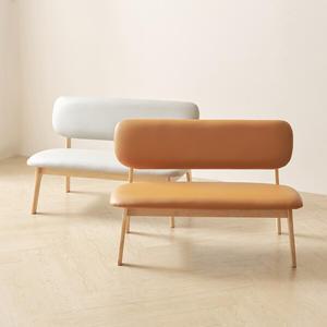 헤닝 오트밀 원목 2인 낮은의자 식탁의자 등받이 벤치의자 인테리어의자