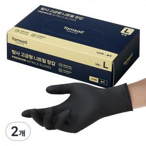 탐사 고급형 고중량 니트릴 장갑 100매입, 블랙, 대(L), 2개 one option