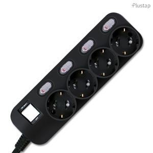 플러스탭 국산 개별 스위치 절전 접지 고용량 고전압 멀티탭 4구 블랙 2m 3200w