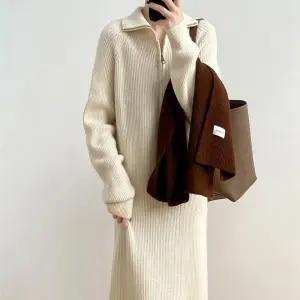 LN 프렌치 반집업 니트 롱 원피스 스웨터 여성 여자 긴팔 겨울