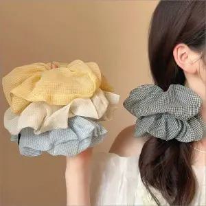 헤어끈 곱창밴드 체크 패턴 여성 머리끈 빅사이즈 스크런치