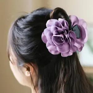 [콩심팥심]쉬폰 꽃잎 집게핀 퍼플 여성 대형 올림머리 헤어