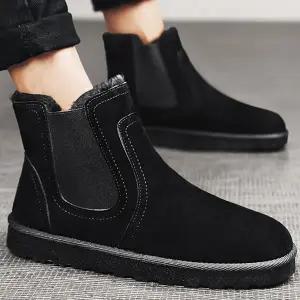 남성 방한화 소가죽 안감 앵클 남성 첼시 부츠 겨울 신발 모카신 털신