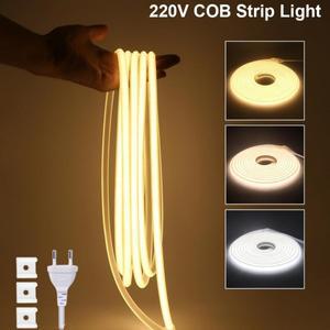 LED 커넥터EU AU 플러그 220V COB LED 스트립 조명 방수 네온 램프 테이프 0.5m-50m 야외 장식 플렉시블 리