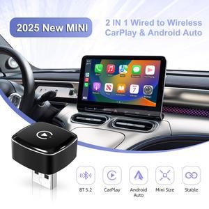 카플레이 카플레이&안드로이드 차량용), WiFi&블루투스 범용 2in1 2025 어댑터, 앤 지원 (순정 유선 오토 플러그 신형 무선 플레이, 초소형 동글