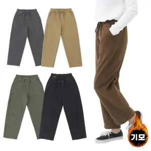 따뜻한 여성 워싱면 겨울 기모 배기바지 와이드 통바지 밴딩팬츠