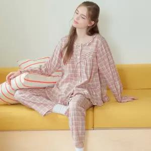메이플라워 아이스핑크 긴팔 약기모 순면 여성 빅사이즈 잠옷 세트