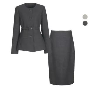 SET 여성 마일드 겨울 정장 벨티드 자켓+스커트 세트