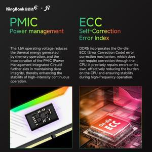 KingBank 데스크탑 게임용 컴퓨터 하이닉스 M 다이용 RGB 메모리 램, CL38, DDR5 RAM, PC 24GB X2, 48GB,