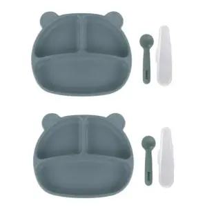 베베락 유아 이유식 흡착 실리콘 식판 블루그레이