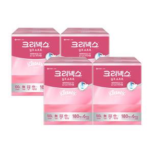 크리넥스 실크 소프트 미용티슈 2겹, 180매, 6입, 4개