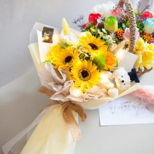 해바라기 조화 꽃다발 믹스비누 42cm 인테리어 꽃 선물 기념일 금전화 풍수 집들이 개업