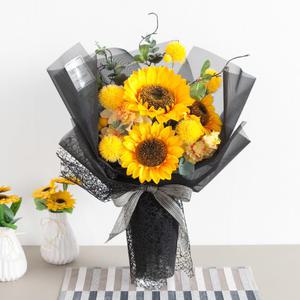 해바라기 조화 꽃다발 럭셔리블랙 65cm 인테리어 꽃 선물 기념일 금전화 풍수 집들이 개업