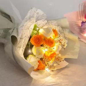 비누 장미 조화 꽃다발 LED 플라워 53cm 인테리어 꽃 선물 장식 기념일 졸업식 발표회 학예회 조명