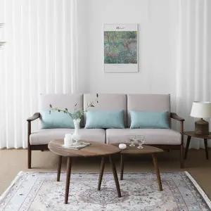 위니 가죽 3인용소파 라이트핑크 스카이블루쿠션