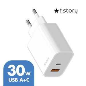 [아이스토리] 고속 30w 미니 충전기 2포트 C타입 USB-A PD 어댑터