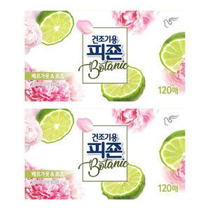 피죤 건조기용 드라이시트, 베르가못 로즈, 120매, 2개