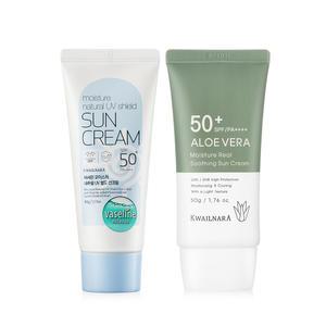 바세린 내추럴 UV 쉴드 선크림 60ml+알로에 선크림 50ml / SPF50+ PA++++ 자외선차단+미백+주름개선 기능성