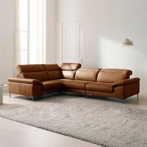 [다우닝]아지오 5인 코너 헤드레스트 전체 천연가죽 소파+스툴