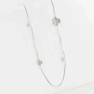 [하프클럽/]여자 얇은체인 진주 꽃무늬 잔큐빅 목걸이