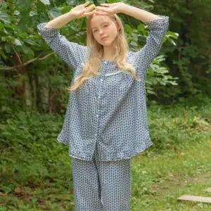 메이플라워 엔틱블루 7부 순면 여성 빅사이즈 잠옷 세트